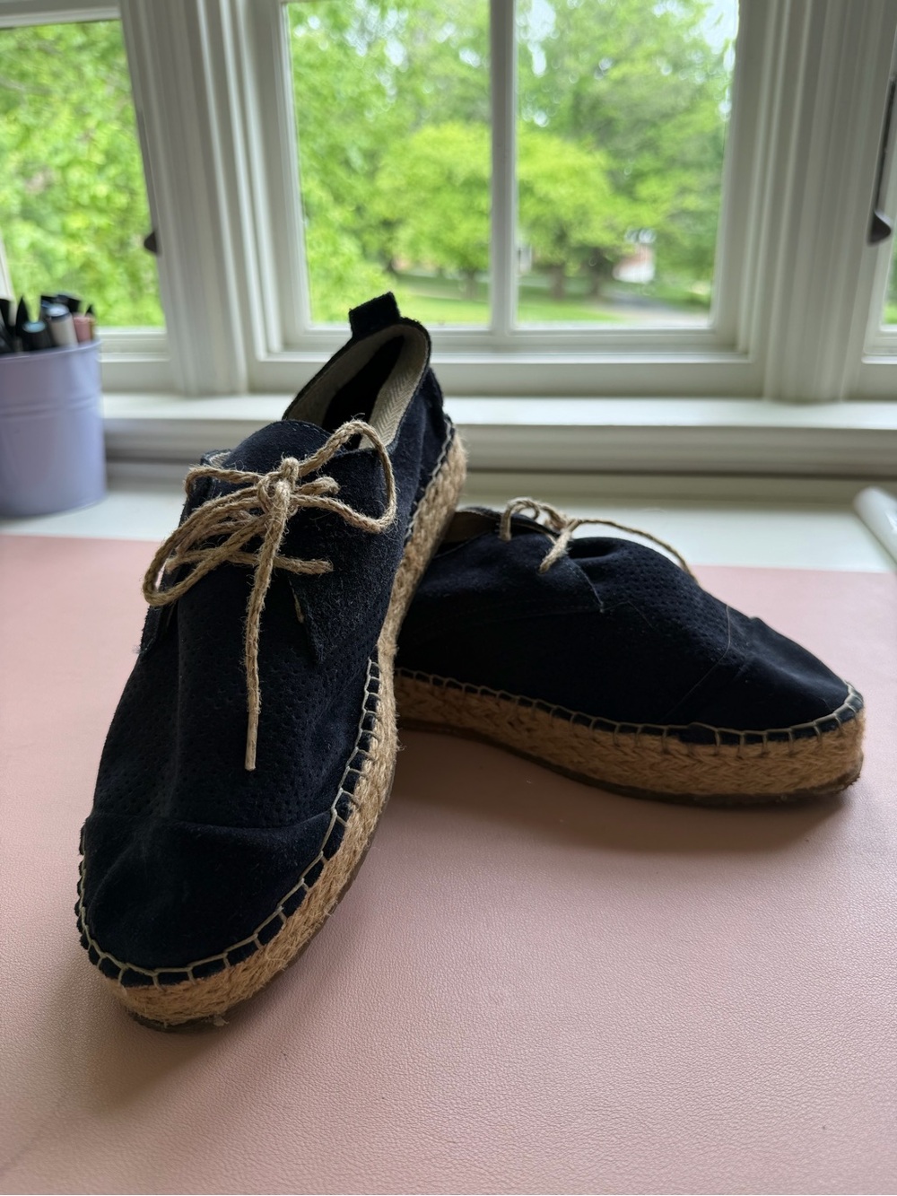 YaYa Aflalo Black Espadrille Flats with Natural Rope Trim